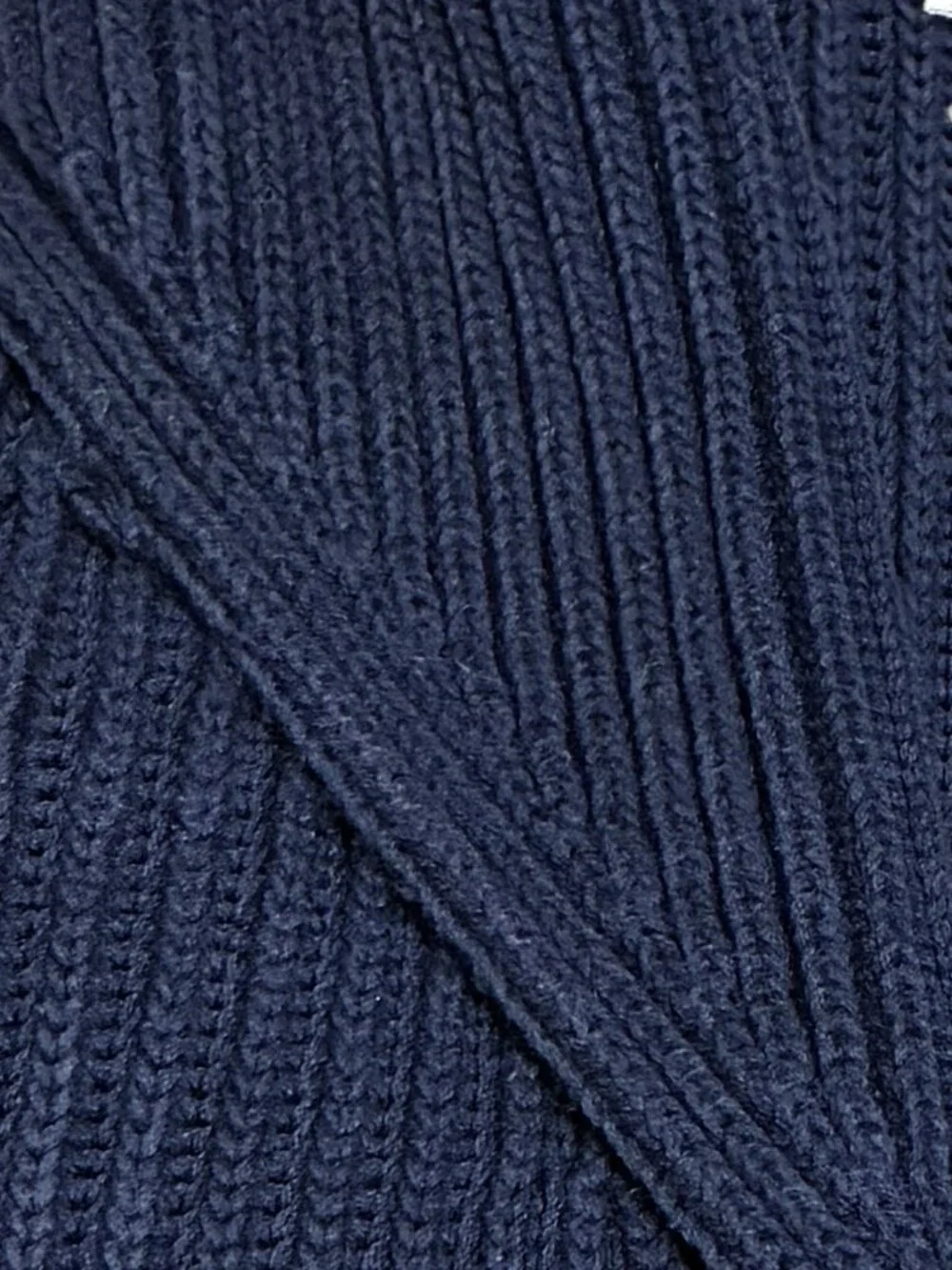 Vintage I. Magnin Navy Blue Chunky Rib Knit Shawl Collar Cardigan Sweater Size-M